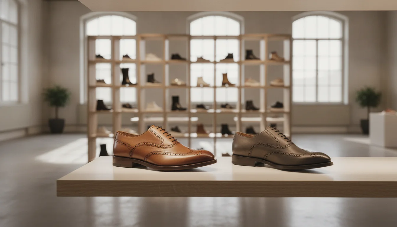 Employé de magasin contrôlant l'étiquette avec le numéro et le code-barres sur la boîte à chaussures (composition différente)