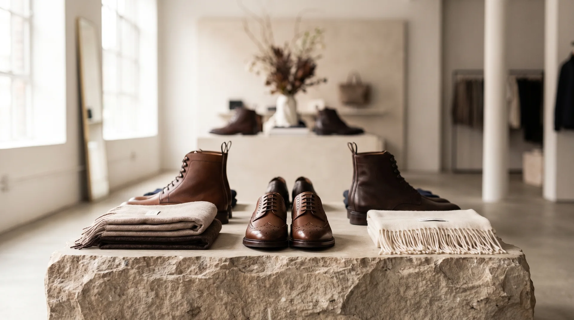 Minimalist bir yüzey üzerinde yan yana duran üç farklı kadın ayakkabısı: klasik bir loafer, renkli bir spor ayakkabı ve şık bir topuklu sandalet.