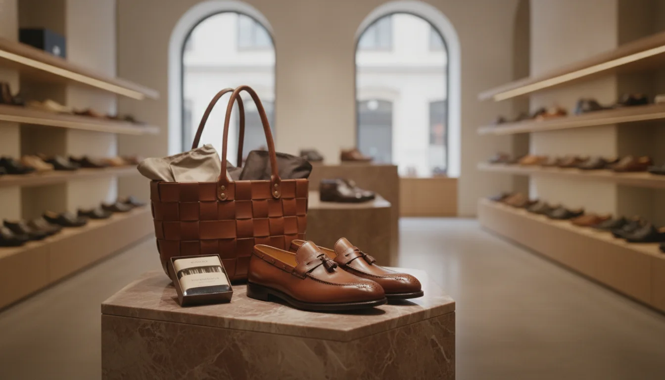 Représentant des ventes suggérant des produits supplémentaires et des combinaisons à un client dans un magasin de chaussures (composition différente)