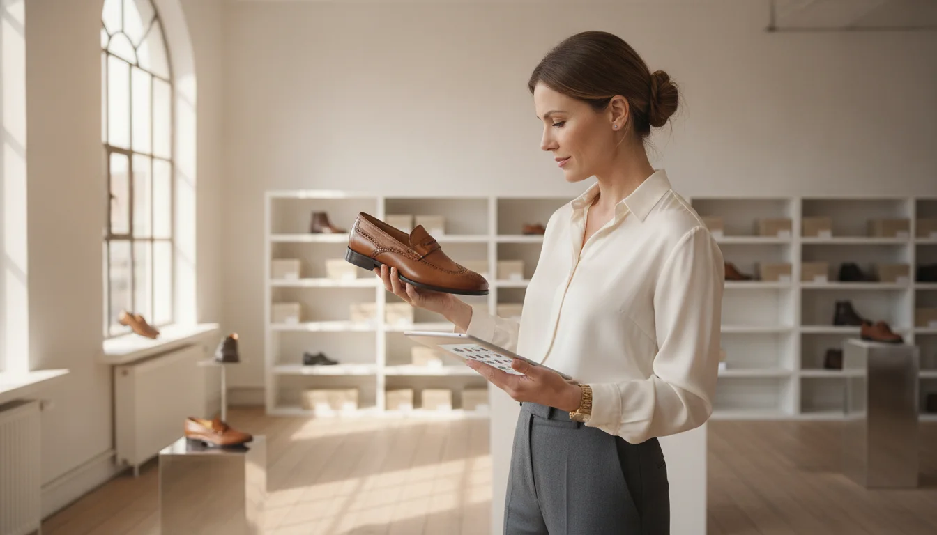 Retailer tracking wholesale shoe stock and shelf arrangement