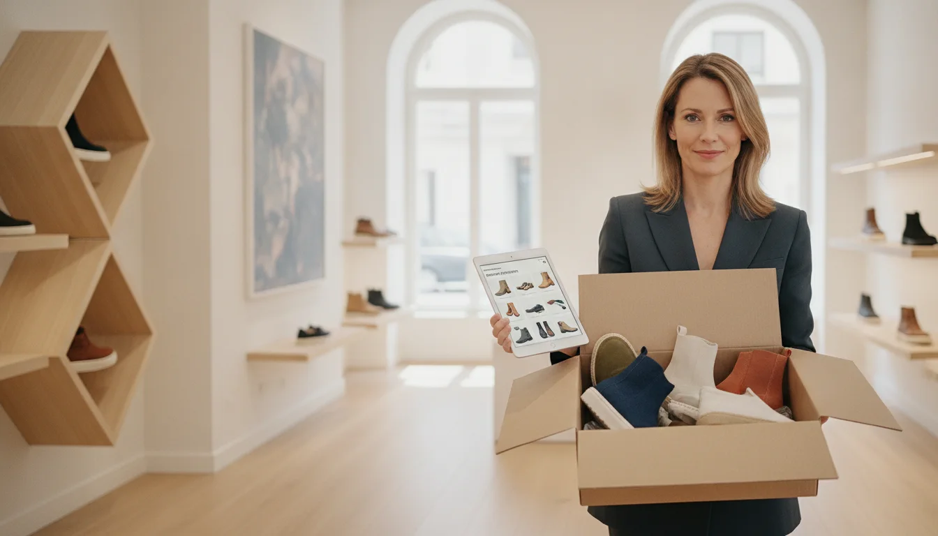 Retailer checking stock inside the store with a digital order screen