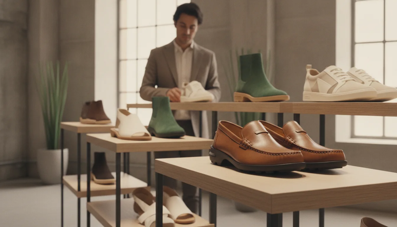 Interior and shelf arrangement of a shoe store in a small town