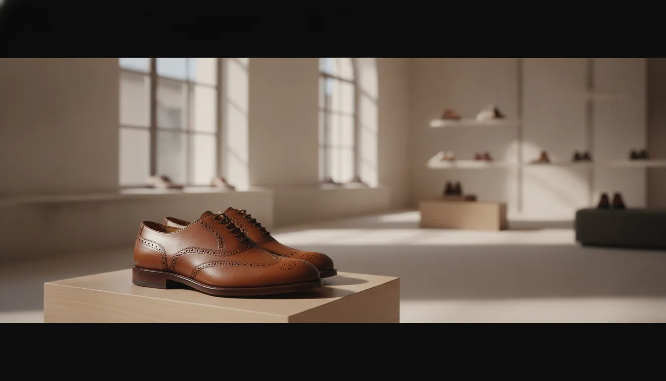 Interior and shelf arrangement of a shoe store in a small town (different composition)
