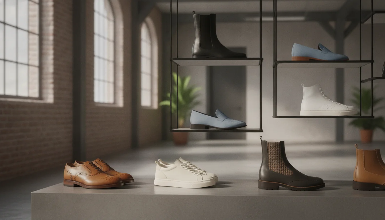 Semelles de chaussures et échantillons de matériaux (composition différente) examinés sur une table
