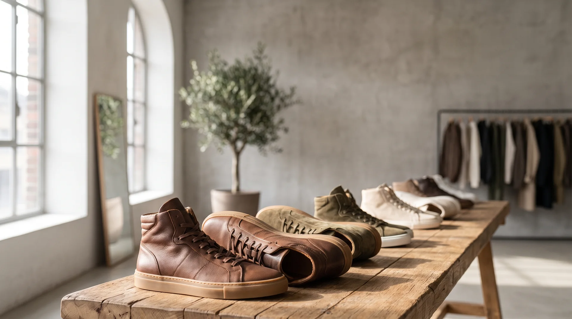 Bir mağaza sahibinin toptan aldığı yeni bir sneaker modelinin dikiş ve malzeme kalitesini yakından incelerken çekilmiş fotoğrafı. (farklı kompozisyon)