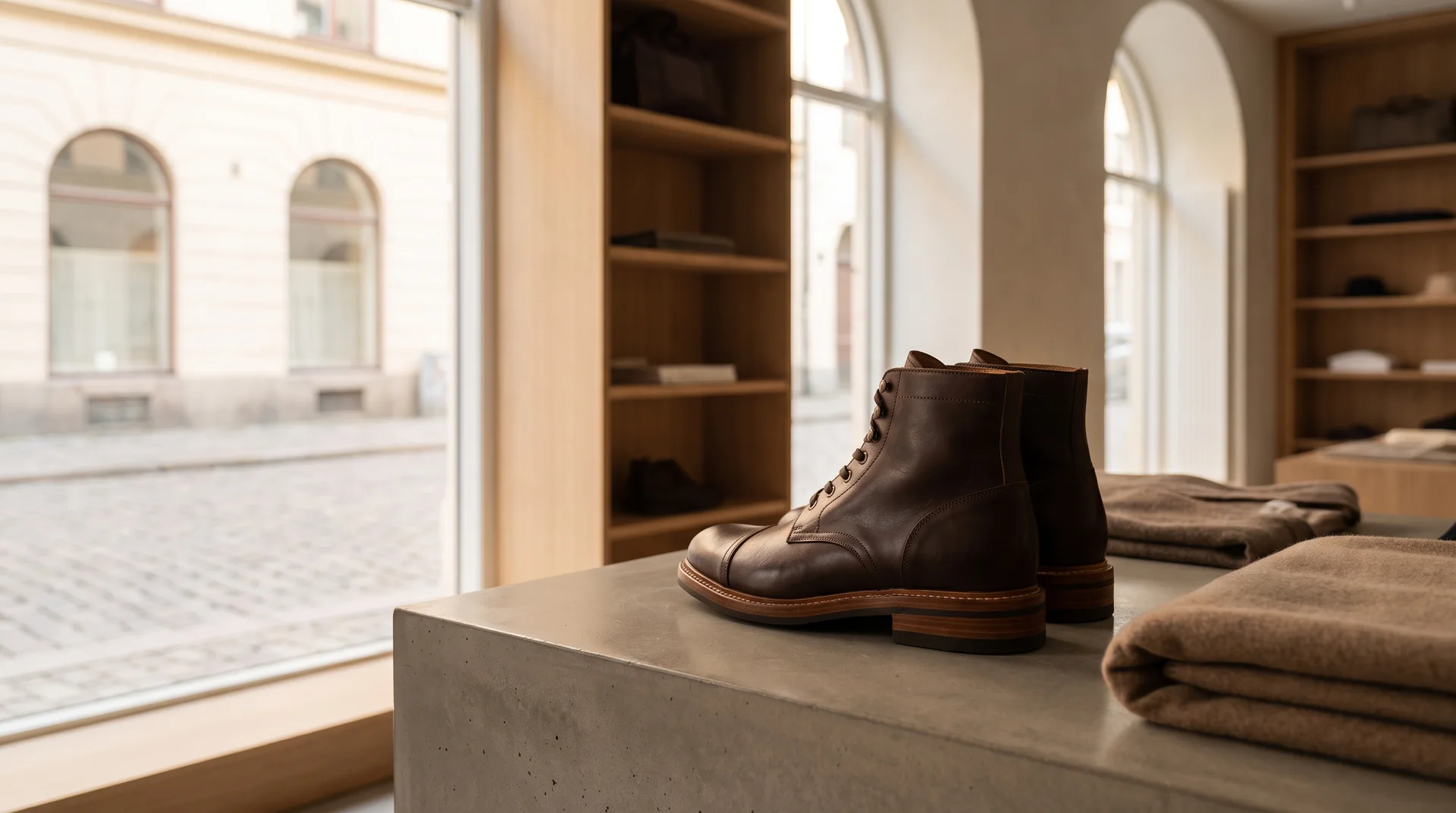Bir butik sahibinin toptan ayakkabı siparişi verirken kullandığı dizüstü bilgisayar, not defteri ve bir topuklu ayakkabının bulunduğu çalışma masasının üstten görünümü. (farklı kompozisyon)