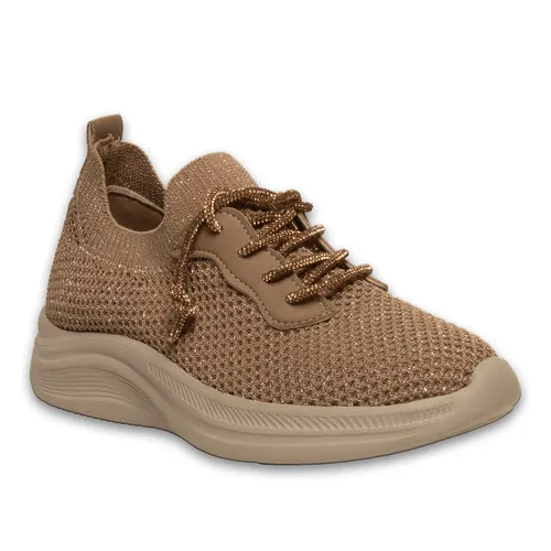 Nude Kadın Spor Sneaker – Triko – Pırıltılı – Akıllı Pet – Bağcıklı – Toptan — toptan ayakkabı görseli