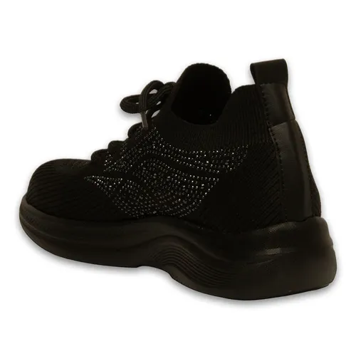 Siyah Kadın Spor Sneaker – Triko – Taşlı – Akıllı Pet – Toptan — toptan ayakkabı görseli