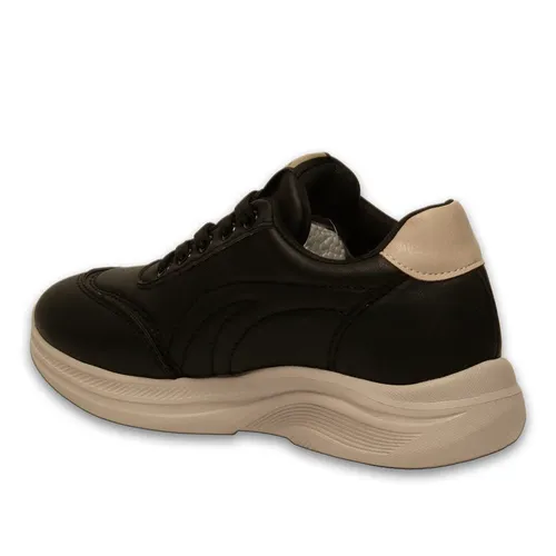 Siyah Bağcıklı Kadın Spor Sneaker – Akıllı Pet Detaylı – Günlük Rahat Model – Toptan — toptan ayakkabı görseli