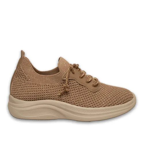 Nude Kadın Spor Sneaker – Triko – Pırıltılı – Akıllı Pet – Bağcıklı – Toptan — toptan ayakkabı görseli
