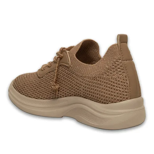 Nude Kadın Spor Sneaker – Triko – Pırıltılı – Akıllı Pet – Bağcıklı – Toptan — toptan ayakkabı görseli