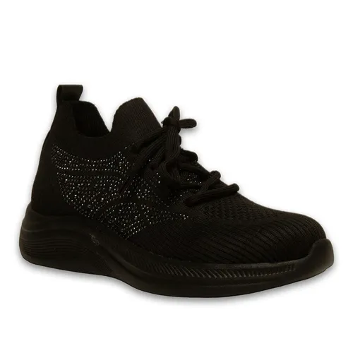 Siyah Kadın Spor Sneaker – Triko – Taşlı – Akıllı Pet – Toptan — toptan ayakkabı görseli