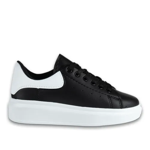 Kadın Spor Sneaker Siyah-Beyaz Bağcıklı Kumaş & 800 Gr Suni Deri, 2 mm EVA + Tela, Light PVC Tabanlı Hafif ve Yumuşak Model — toptan ayakkabı görseli
