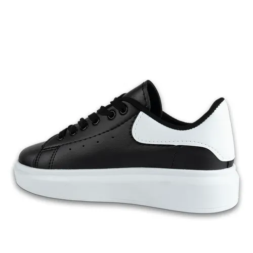 Kadın Spor Sneaker Siyah-Beyaz Bağcıklı Kumaş & 800 Gr Suni Deri, 2 mm EVA + Tela, Light PVC Tabanlı Hafif ve Yumuşak Model — toptan ayakkabı görseli