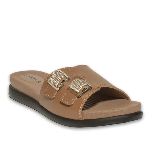 Nude Colour Faux Leather Flat Sandals – Elegant Design, Lightweight and Suitable for Summer Use Women's Model — wholesale footwear image
