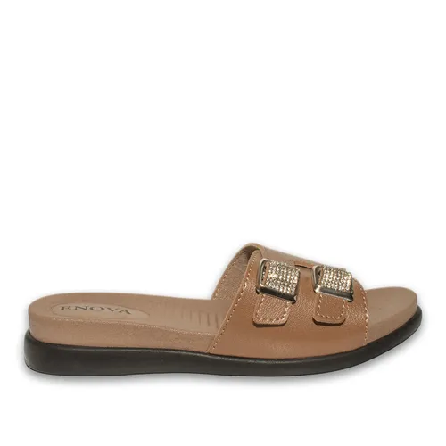 Nude Colour Faux Leather Flat Sandals – Elegant Design, Lightweight and Suitable for Summer Use Women's Model — wholesale footwear image
